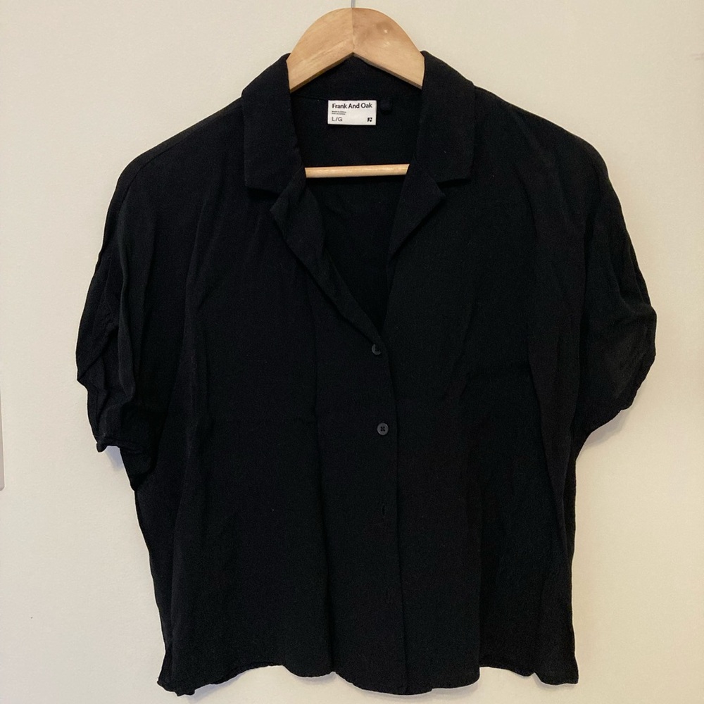 Frank & Oak Black Short-Sleeve Button Down Shirt